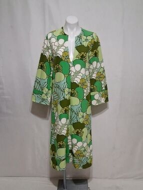 Zara Green Floral Print Split Neck Midi Dress Long Sleeve Boho Shift Small NWT